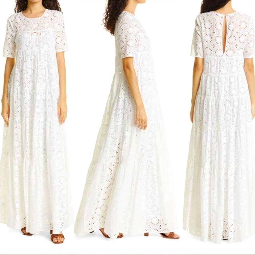 NWOT STAUD Hyacinth Short Sleeve Eyelet Maxi Dress